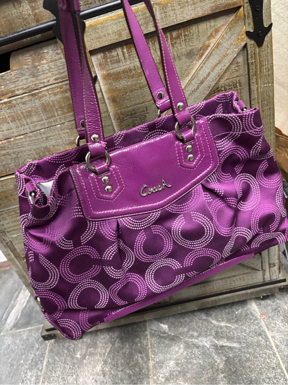 Coach Purple Signature Circle Tote